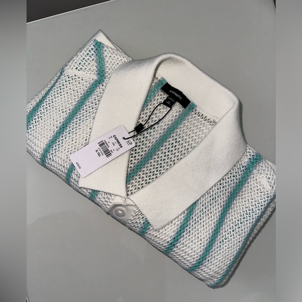 Express White and Teal Knit Cardigan